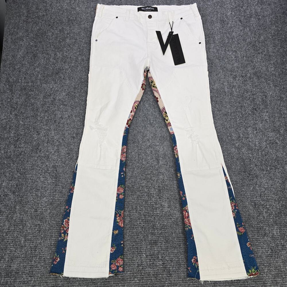 NWT Valabasas Alpha Carpenter Jeans Men's 38x34 White Floral Button Fly